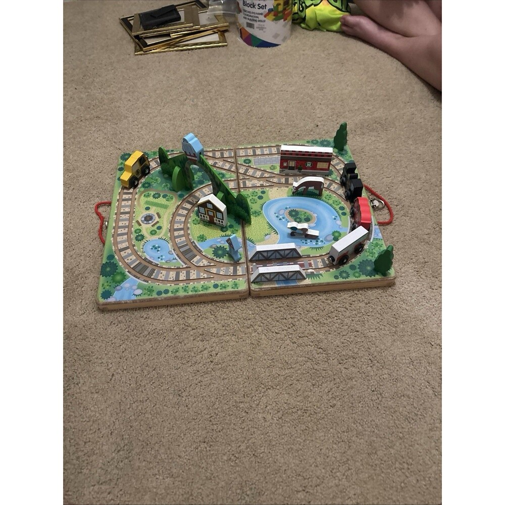 Melissa & Doug Wooden Take-Along Tabletop Railroad W/ Train & More